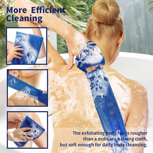 FARMOGA African Exfoliating Net Bath Sponge Set - Skin Smoother Shower Scrubber (3pcs: Blue, Pink, Purple)