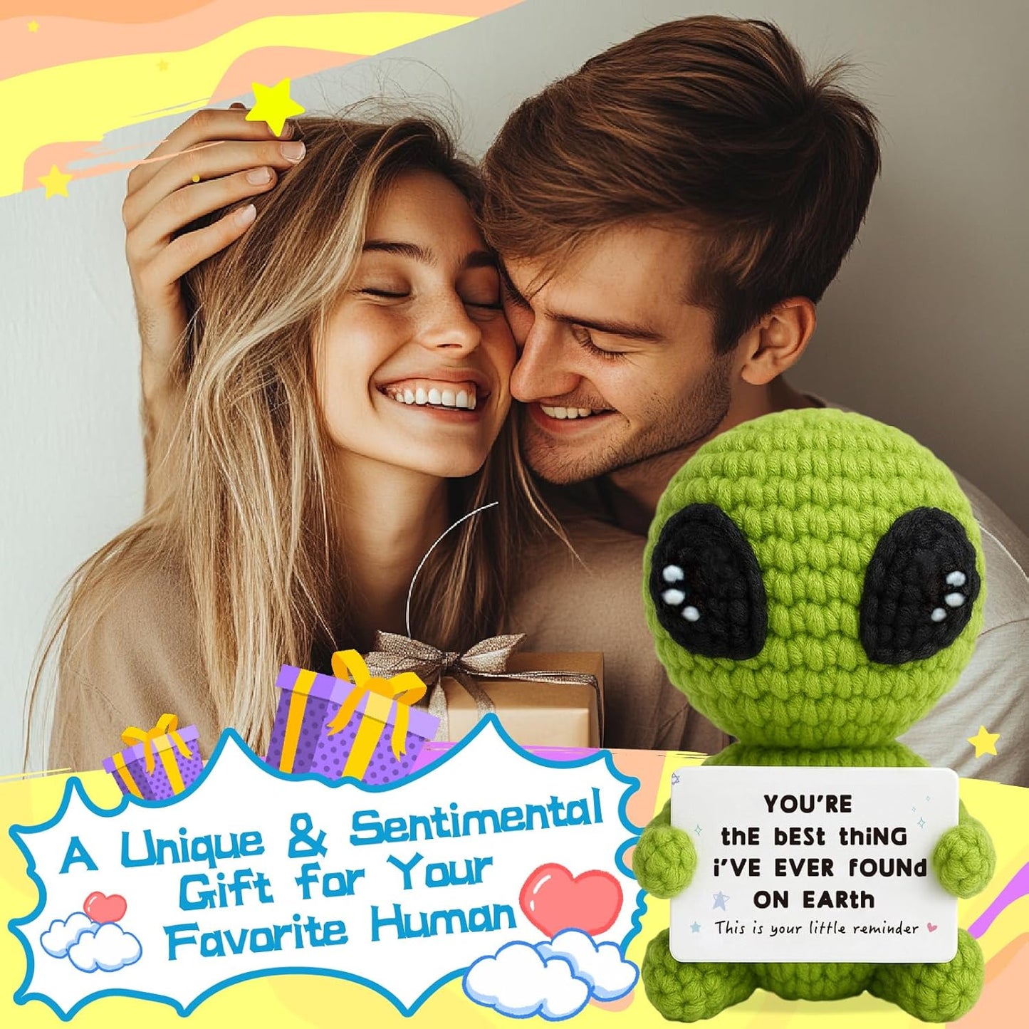 Unique Valentines Gifts for Him Her Boyfriend Girlfriend Crochet Alien Valentines Day Anniversary Birthday Funny Romantic Gifts to My Love Men Women
