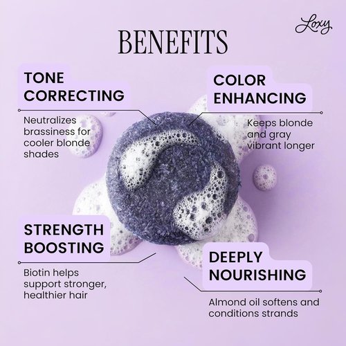 Loxy Purple Toning Shampoo Bar - Biotin & Almond Oil for Blonde/Grey Hair | Vegan & Cruelty-Free | Zero Waste