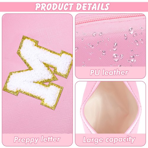 URSKYTOUS Gifts for Girls Initial Makeup Bag Personalized Cosmetic Bag with Zipper Cute Travel Toiletry Bag Waterproof PU Preppy Makeup Pouch Birthday Gift for Teen Girls Women(Pink M)