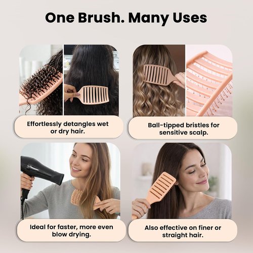 Herstyler Vented Hair Brush - Fast Detangling & Blow Drying - Curved Paddle for Thick, Curly, Wavy Hair - Peach