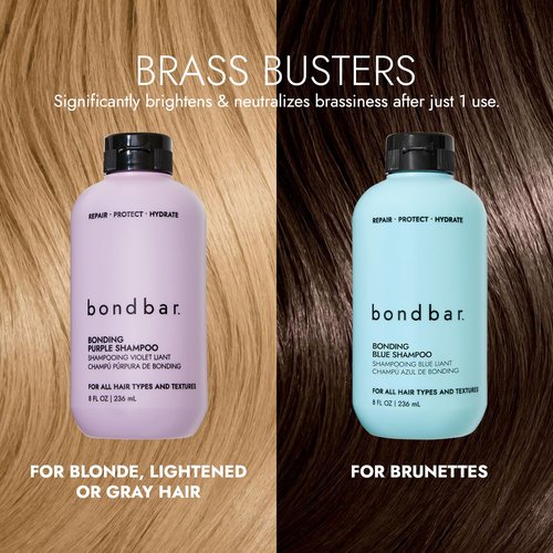 Bondbar Purple Brightening Shampoo - Neutralizes Brassiness & Hydrates Blonde, Gray Hair | 8 Fl. Oz