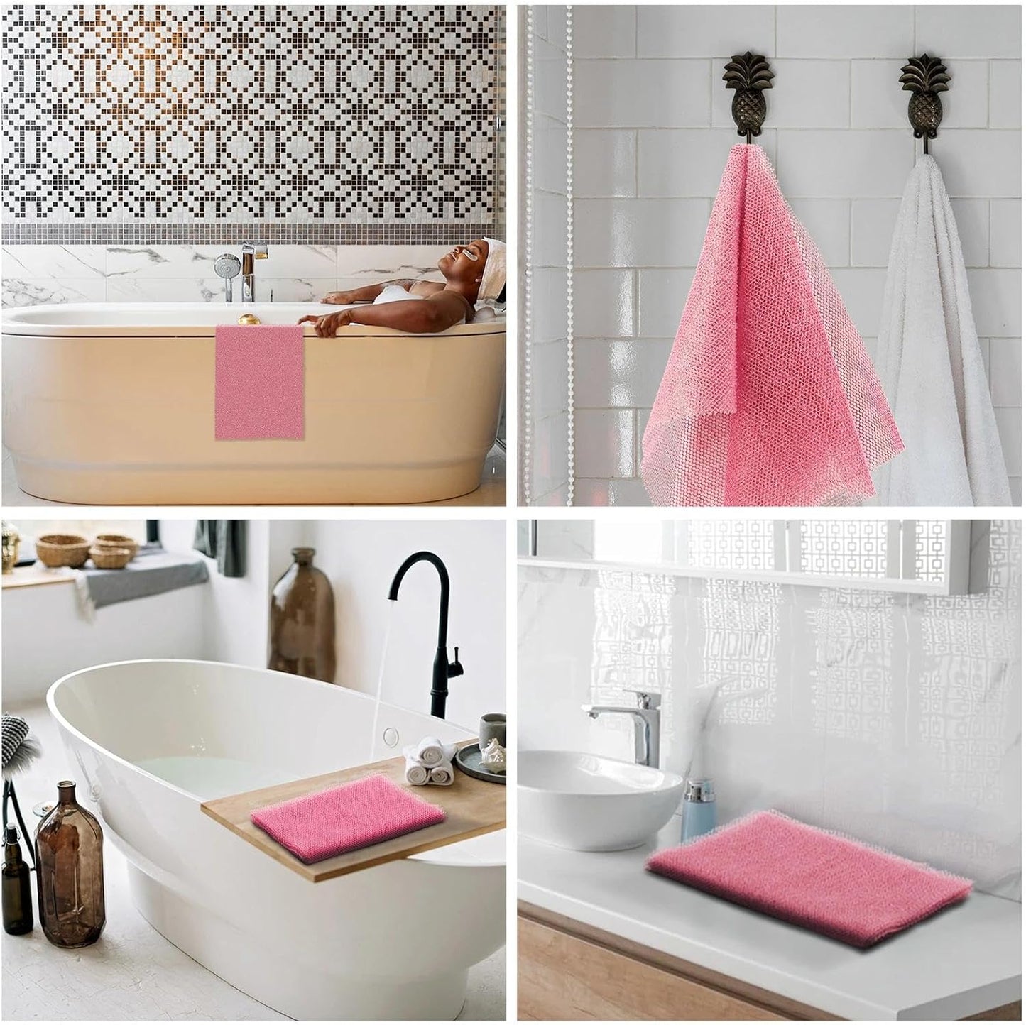 UJFQBH African Net Bath Sponge - Exfoliating Shower Scrubber for Smooth Skin | Pink