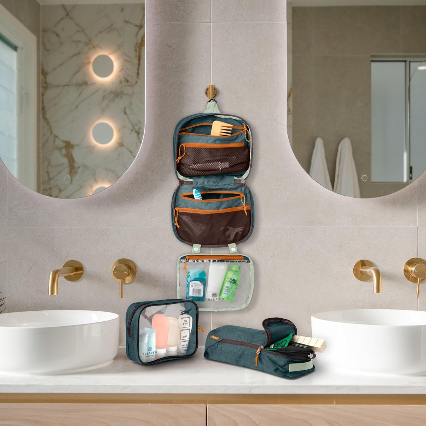 Skiennix Toiletry Bag Kit - Hanging Travel Organizer with TSA Cosmetic Liquid Bag & Ultralight Pouch