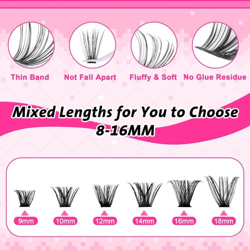 wiwoseo Cluster Eyelash Extensions 560pcs Lash Clusters Wipsy Cluster Lashes D Curl Eyelashes Clusters Individual Lashes DIY Lash Extensions Cluster Lashes Natural Look Eyelashes Clusters (8-16MM)