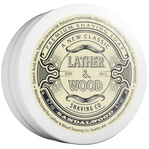 Lather & Wood Shaving Soap - Sandalwood Luxury Cream - Dense Tallow Lather for Ultimate Wet Shaving | 4.6 oz