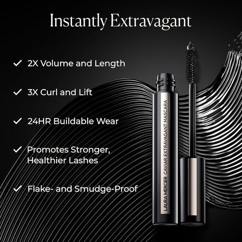 Laura Mercier Caviar Extravagant Mascara - Volume & Length with 3X Curl, 24HR Wear, Intense Black