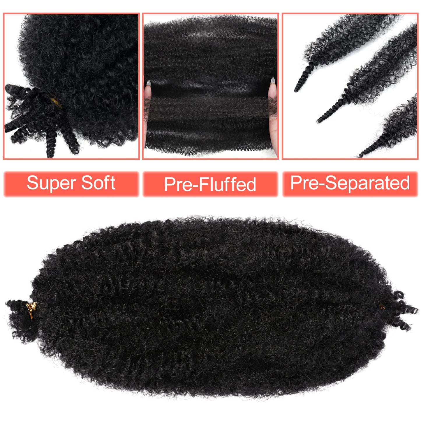 Marley Hair 12 Inch 7 Packs Pre Separated Springy Afro Twist Hair Marley Twist Braiding Hair for Faux Locs Crochet Hair Pre Fluffed Spring Twist Hair Synthetic Hair Extensions (12",1B)