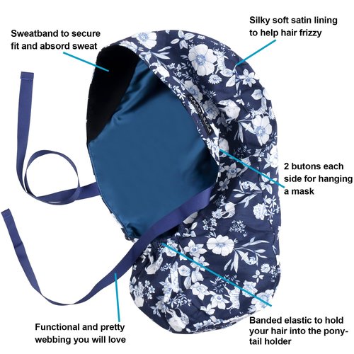 ABAMERICA Ponytail Scrub Caps for Women Surgical Caps Nurse Hat with Functional Ponytail Holder for Long Hair, Single or Satin-Lined