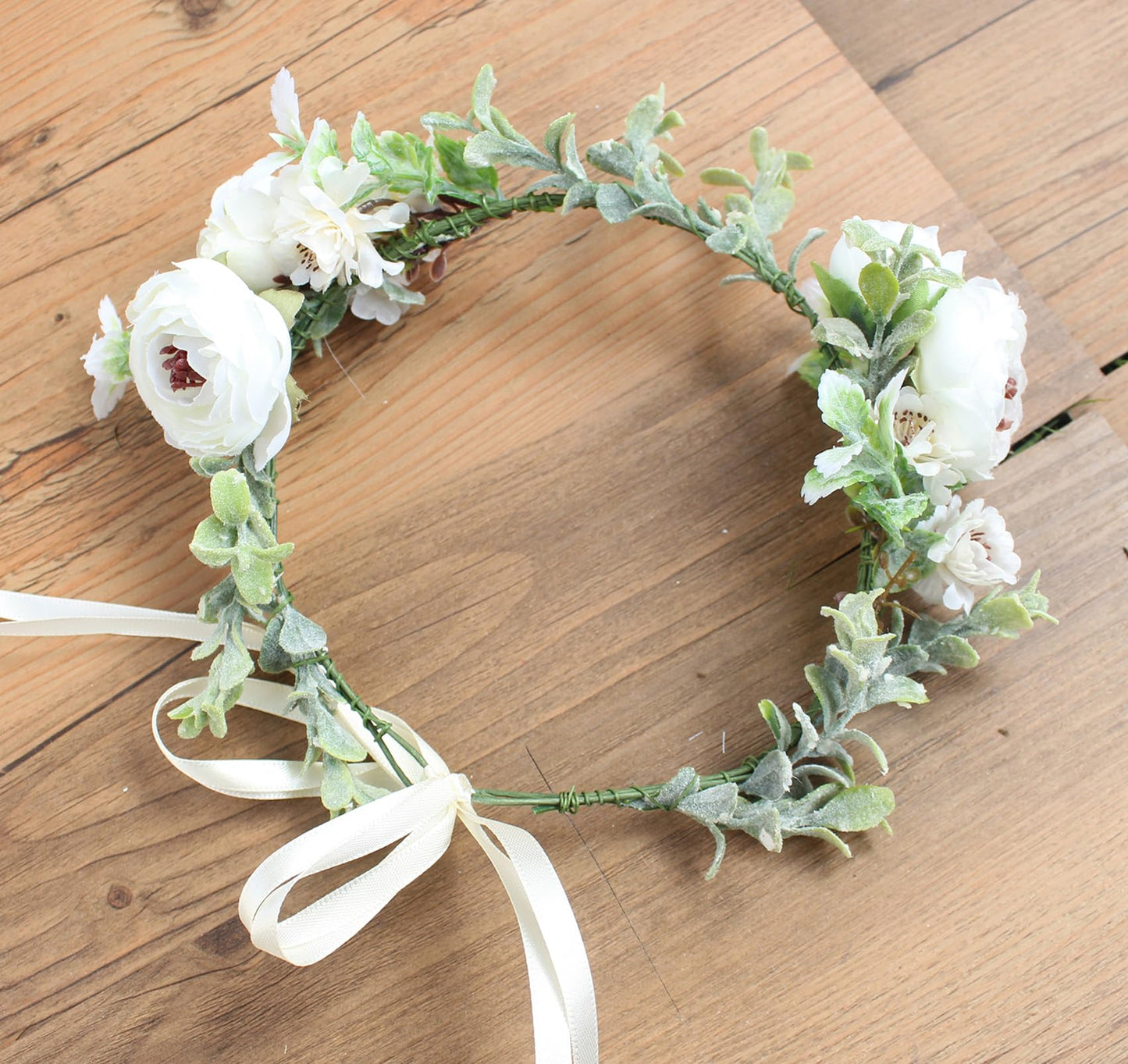 Trepveter Floral Garland Crown Wedding Flower Headband Hair Wreath Floral Headpiece Halo Cosplay Halloween Bridal Wedding Photo Props Renaissance Party Prom White