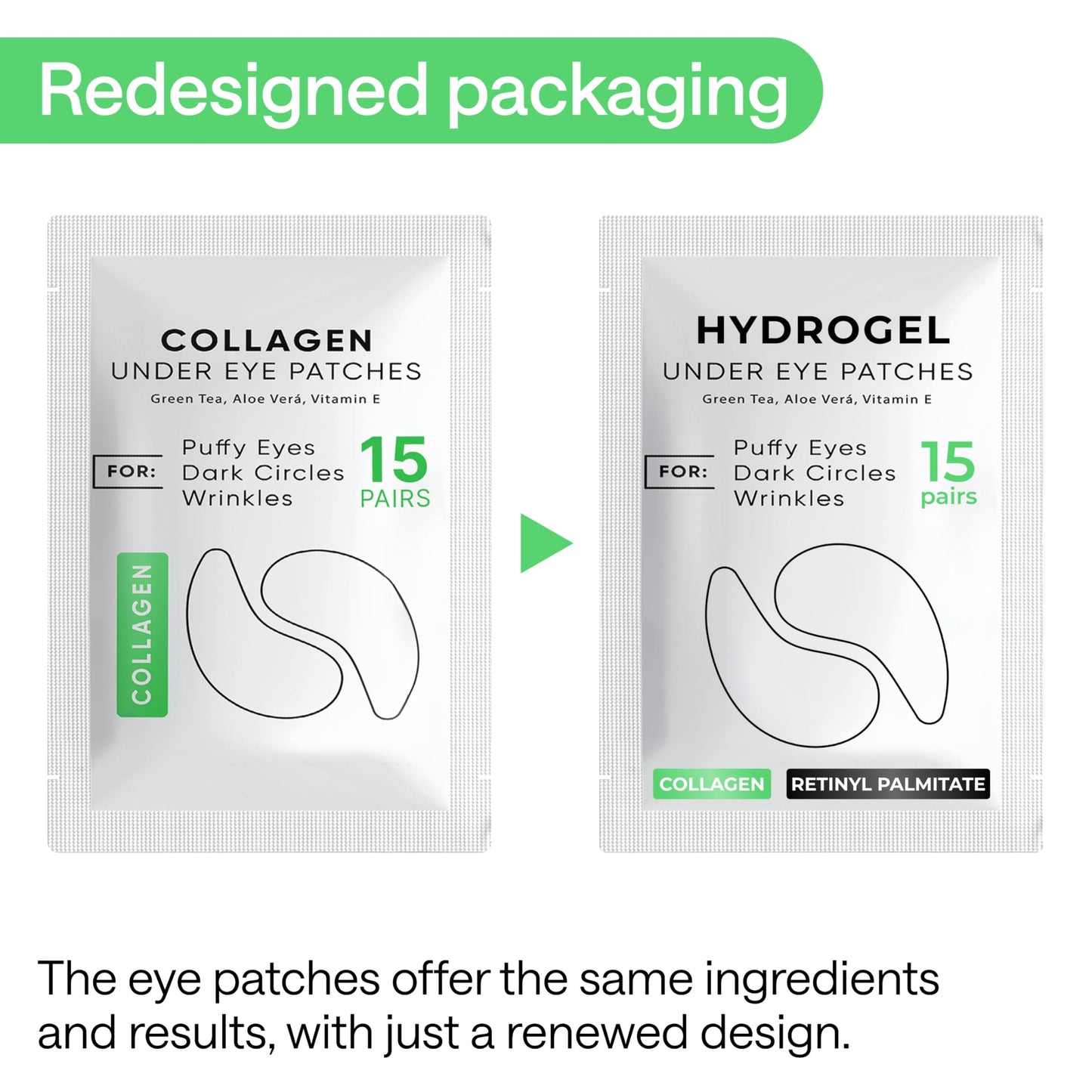 Under Eye Patches for Dark Circles, Puffiness 5 PAIRS - Dark Circles Under Eye Treatment - Under Eye Mask Gel - Under Eye Gel Patches for Puffy Eyes - Green Tea, Collagen Eye Patches - Under Eye Pads