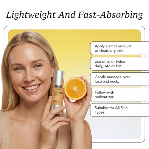 Peaches Skin Care Vitamin C Serum - Lightweight Hydrating Formula with Kakadu Plum & CoQ10 | 1 fl oz