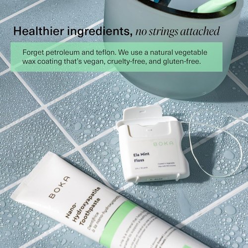 Boka Ela Mint Dental Floss - Plant-Based, Teflon-Free, 30 Yards of Waxed Floss | Eco-Friendly Care