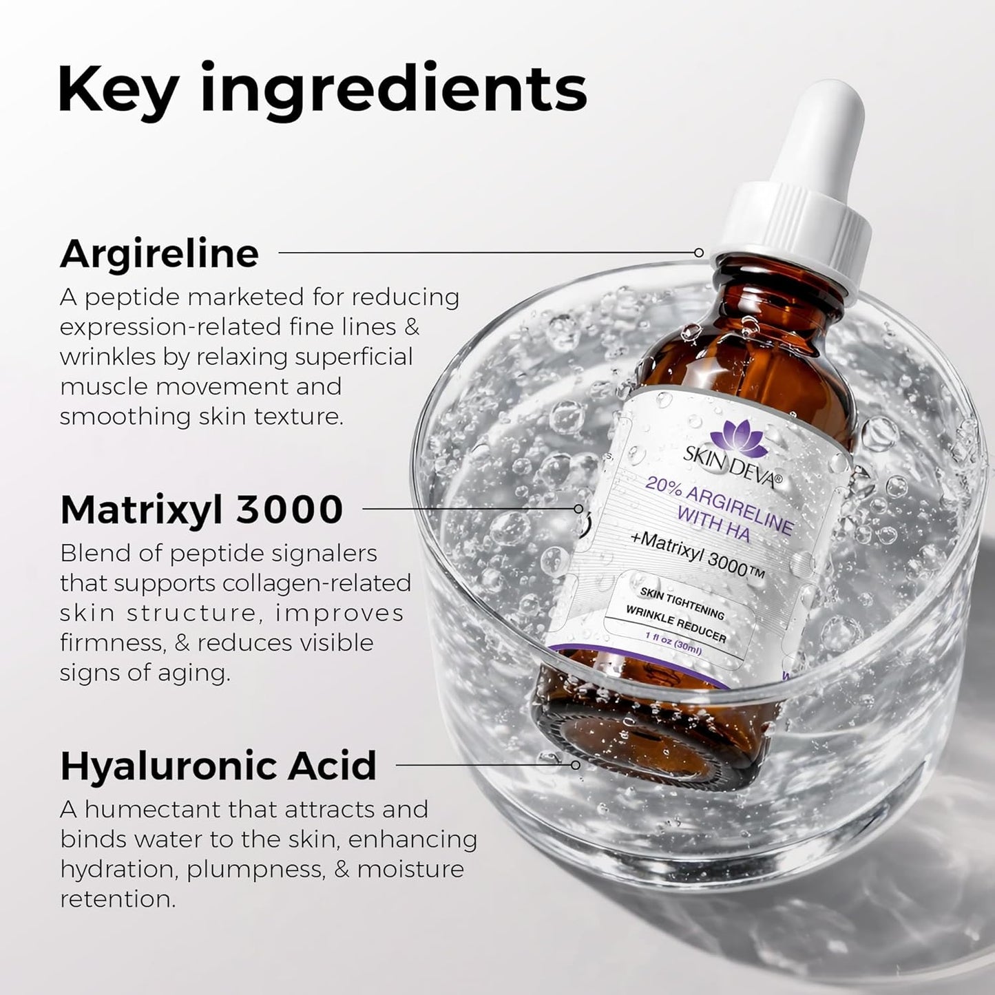 SKIN DEVA 20% Argireline Serum - Deep Wrinkle Reducer with Matrixyl 3000 & Pure Hyaluronic Acid