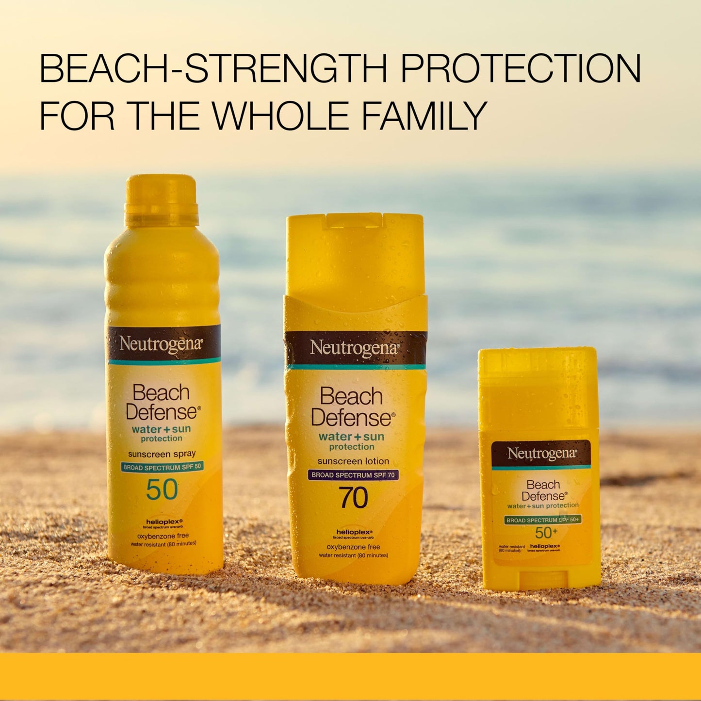 Neutrogena Beach Defense Water-Resistant SPF 50+ Sunscreen Stick, Broad Spectrum UVA/UVB Protection, PABA- & Oxybenzone-Free Face & Body Sunscreen Stick, Hands-Free Application, 1.5 oz