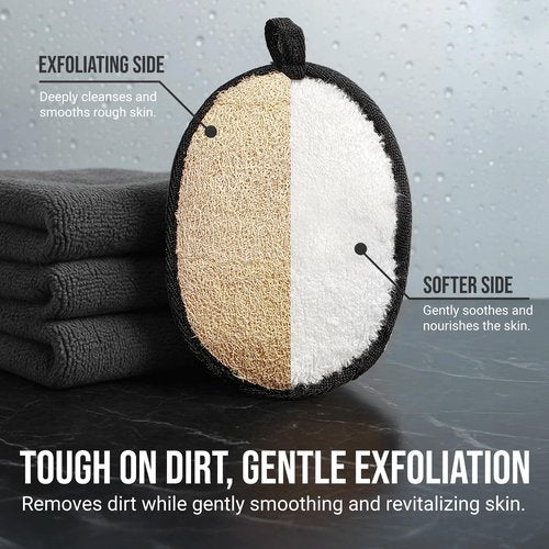 Natural Loofah Shower Body Scrubber for Men, Egyptian Luffa Sponge Exfoliating Loofah, Body Sponges for Shower, Mens Hygiene Essentials, Bath Loofahs Body Scrubber Shower Tool - 2PCS Black & White Set