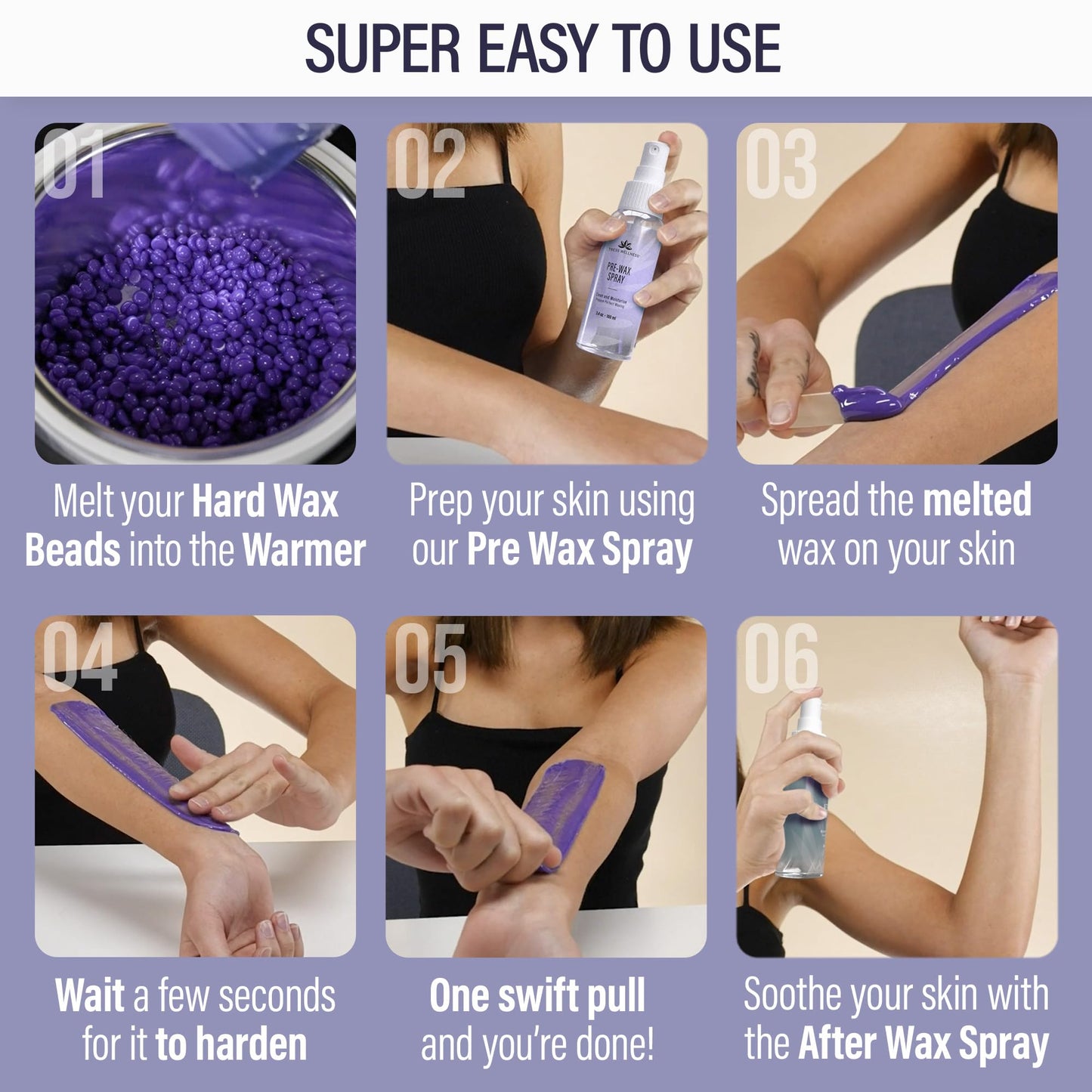 Tress Wellness Waxing Kit for Brazilian Wax - Easy to Use - For Sensitive Skin - Digital Display, Purple