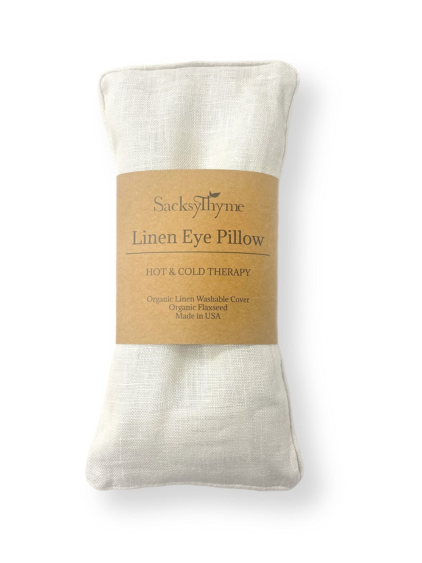 Sacksy Thyme Organic Linen Eye Pillow - Specially Designed for Relaxation, Yoga, Stress Relief - Microwavable Heating Pad & Cool Compress - Made in USA - Gifts for Meditation - (Unscented)