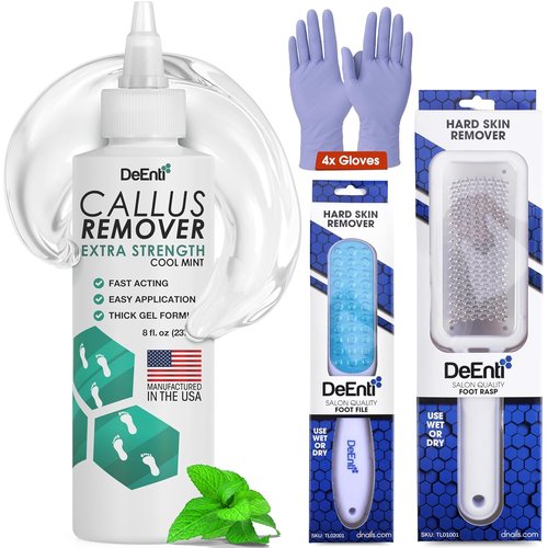 DeEnti Callus Maintenance Pack - Mint Scented Remover, Metal Rasp & Foot File | Salon-Grade Home Care Kit