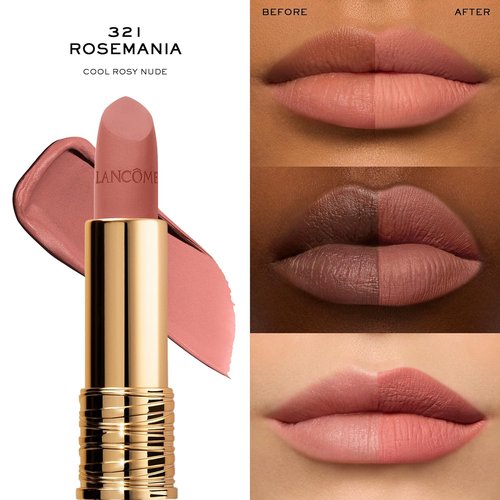 Lancôme L’Absolu Rouge Drama Matte Lipstick - Ultra Matte Finish, 8HR Full Coverage, Moisturizing Formula with Ceramides & Rose Extracts