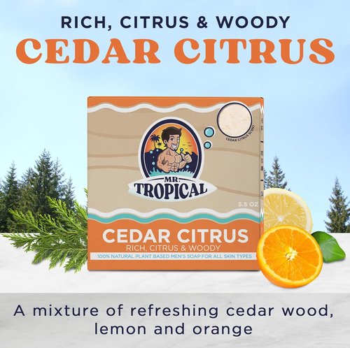 Mr. Tropical Cedar Citrus Men's Soap Bar - Handmade Natural Soap with Organic Ingredients | 5.5 Oz