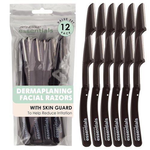 JAPONESQUE Dermaplaner Facial Hair Razors - 12 Pack with Precision Blades for Peach Fuzz & Eyebrow Shaping