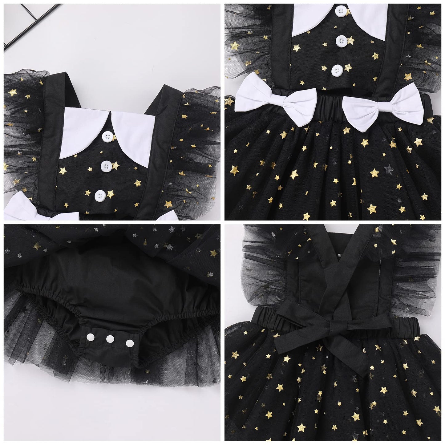 Infant Baby Girl Romper First Birthday Dress Cake Smash Outfits Toddler Cartoon Halloween Cosplay Costume Easter Baptism Christening Onesie Wedding Christmas Outfits Black Star (2PCS) 12-18 Months