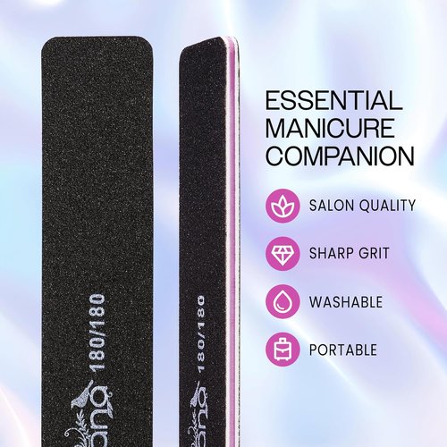 PANA Jumbo Size Double-Sided Nail Files | 10PCS Black Emery Boards, 180/180 Grit for Manicure & Pedicure
