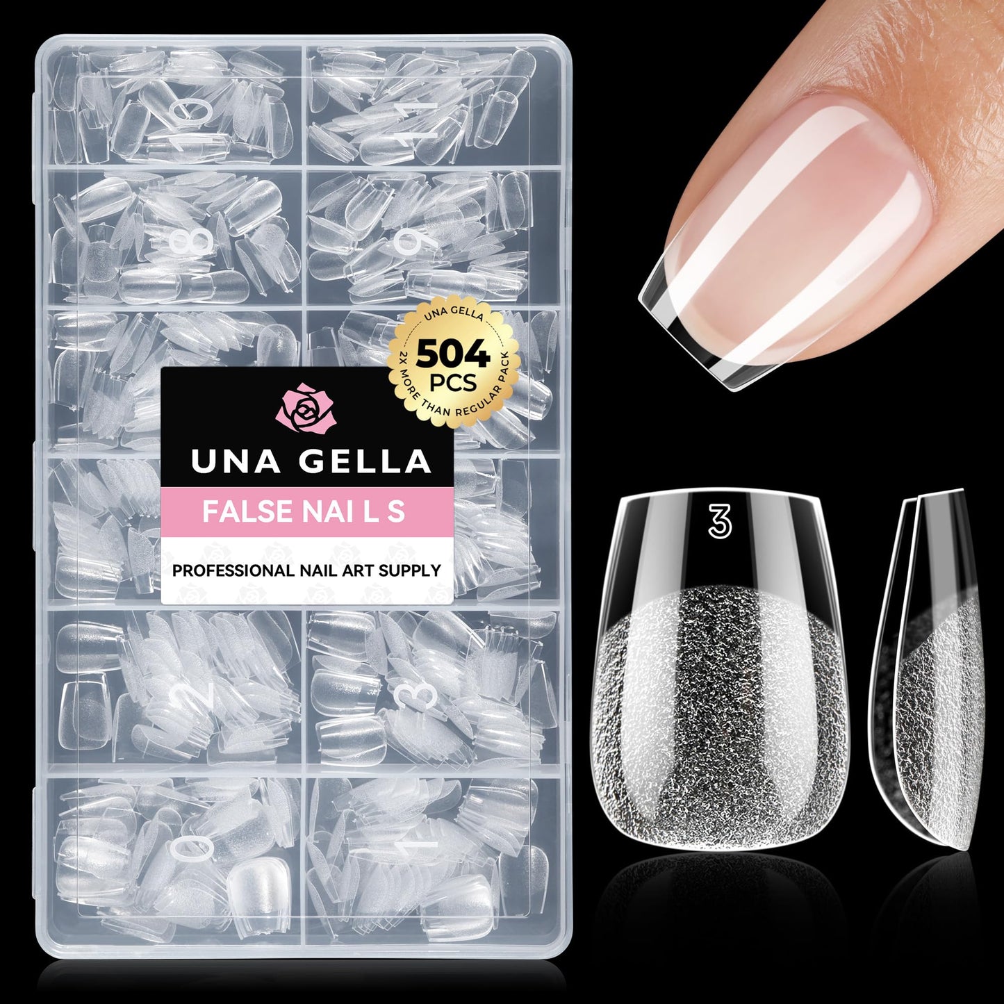 UNA GELLA Nail Tips 504pcs Full Cover Half Matte Fake Nails