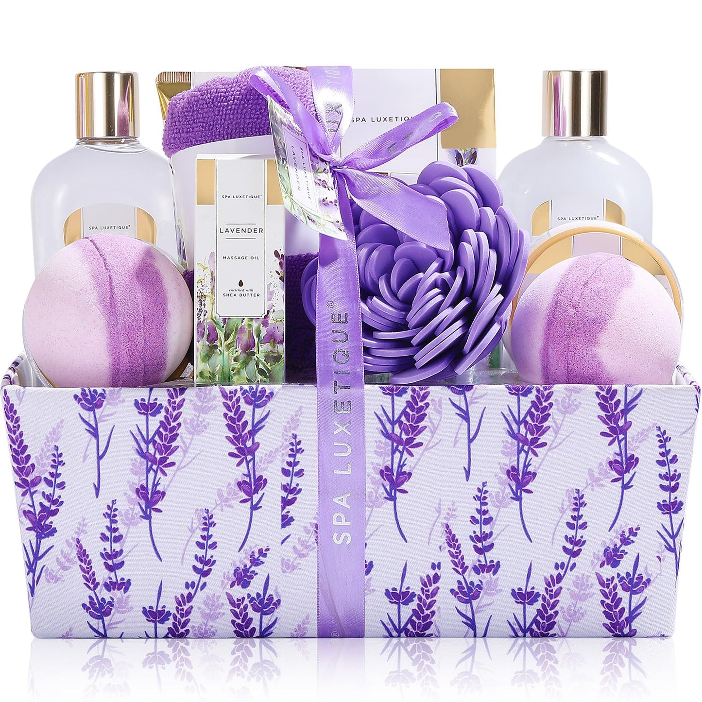Spa Luxetique Lavender Spa Gift Basket - 12-Piece Relaxation Set for Women | Perfect Birthday & Mother's Day Gift