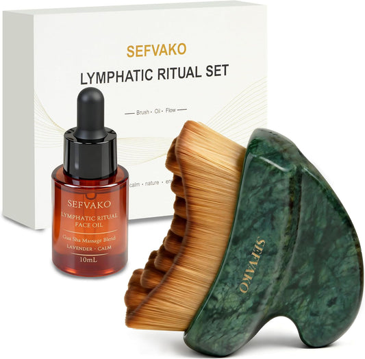 Skiennix Lymphatic Contour Face Brush Set - Ultra-Soft Gua Sha Tools for De-Puffing & Sculpting