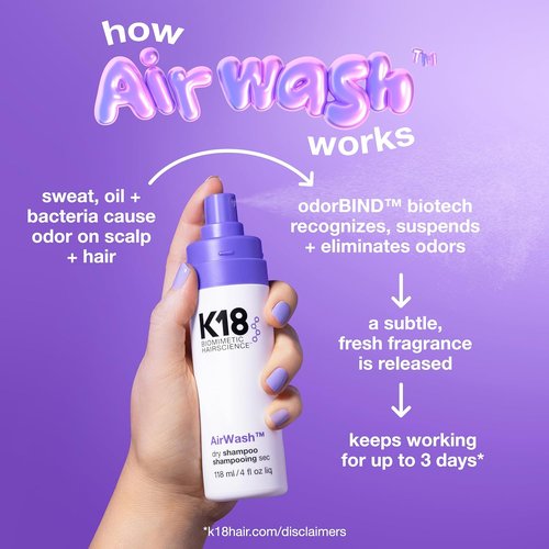 K18 AirWash™ Dry Shampoo - Non-Aerosol Formula Balances Scalp & Controls Oil Production