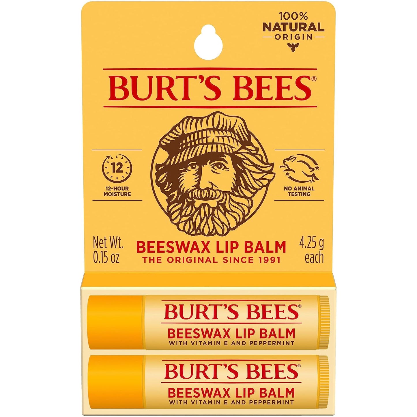 Burt's Bees Lip Balm - Original Beeswax Moisturizer | Natural Conditioning Treatment, 2 Tubes, 0.15 oz