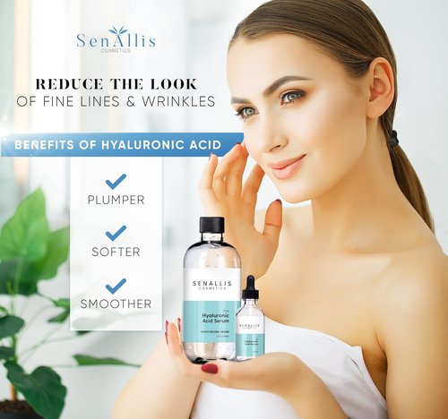 Regine Switzerland Hyaluronic Acid Serum - Ultra-Hydrating Anti-Aging Moisturizer | 8 fl oz & 2 fl oz