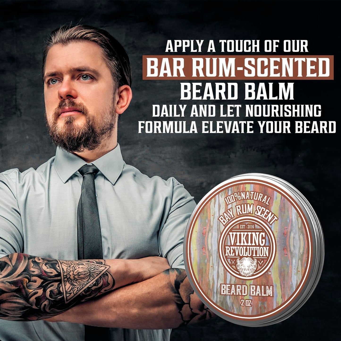 Viking Revolution Bay Rum Beard Balm - Nourishing Beard Butter with Argan & Jojoba Oil | 2oz, Softens & Moisturizes