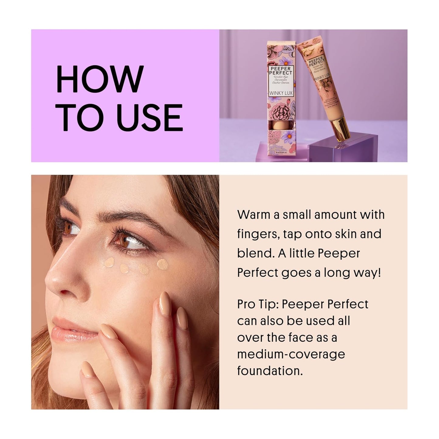 Winky Lux Peeper Perfect Under Eye Concealer - Full Coverage Brightener with Collagen & Hyaluronic Acid (Light Beige)