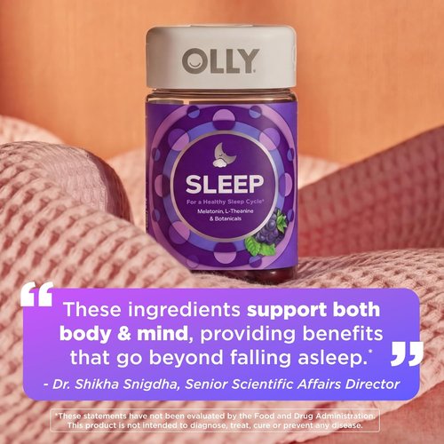 OLLY Sleep Gummy - Sleep Support Supplement with 3 mg Melatonin & L-Theanine | Blackberry Zen Flavor, 70 Count