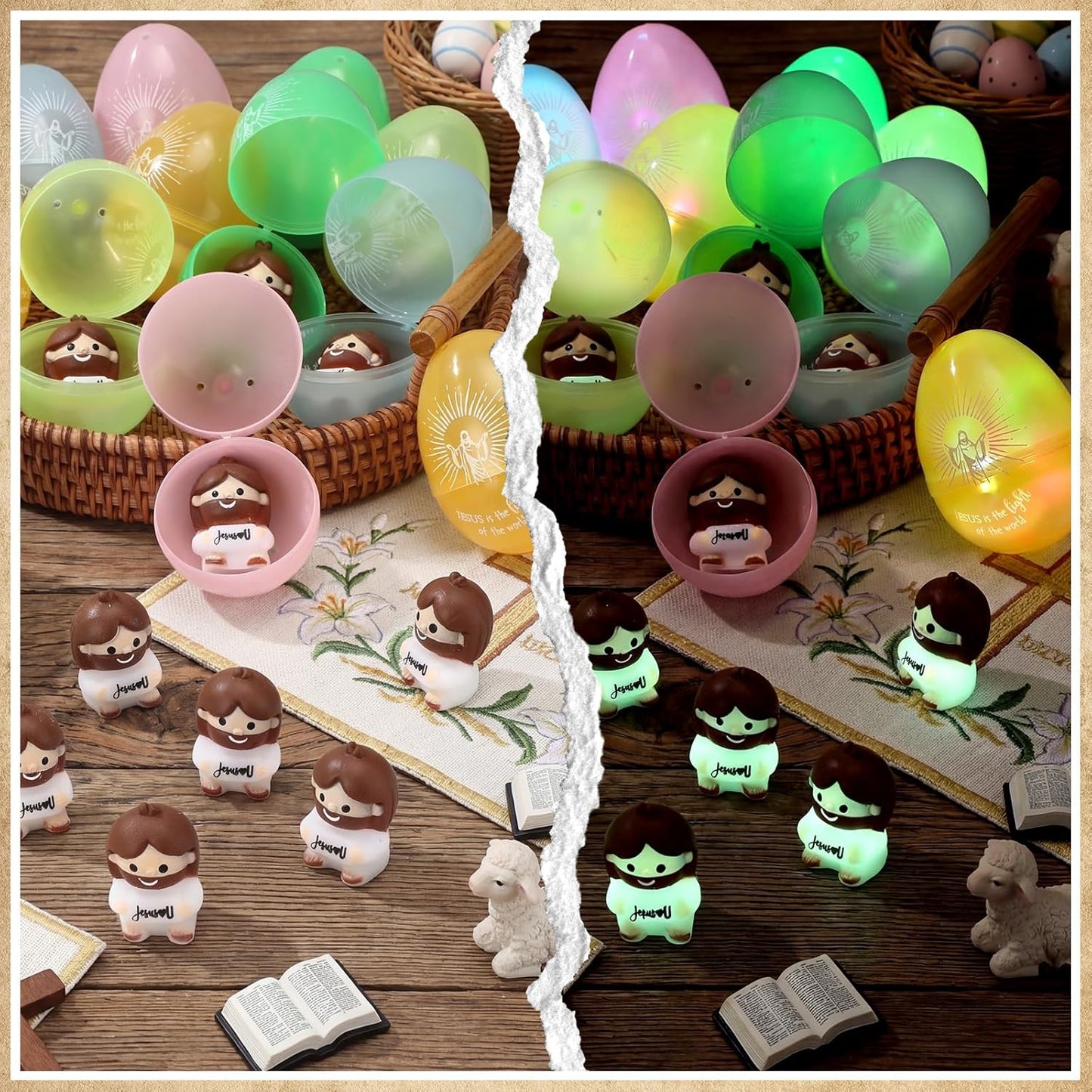 Skiennix Easter Gift Set - 25 Prefilled Glow-in-the-Dark Eggs with Jesus Love You Stress Balls | Perfect for Egg Hunts and Church Events
