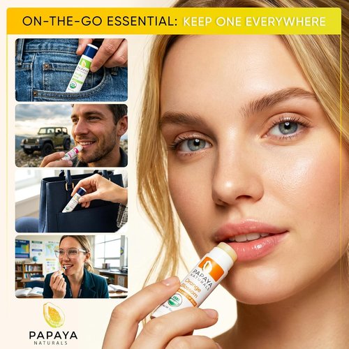 Papaya Naturals Organic Lip Balm Set - 6 Pack of Moisturizing Beeswax & Cocoa Butter Balms | Assorted Fruit Flavors