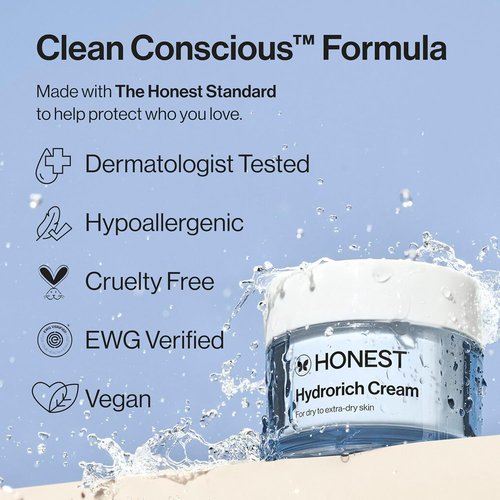 Honest Beauty Hydrorich Cream - Hyaluronic Acid & Mushroom Complex for Dry Skin | Vegan & Hypoallergenic