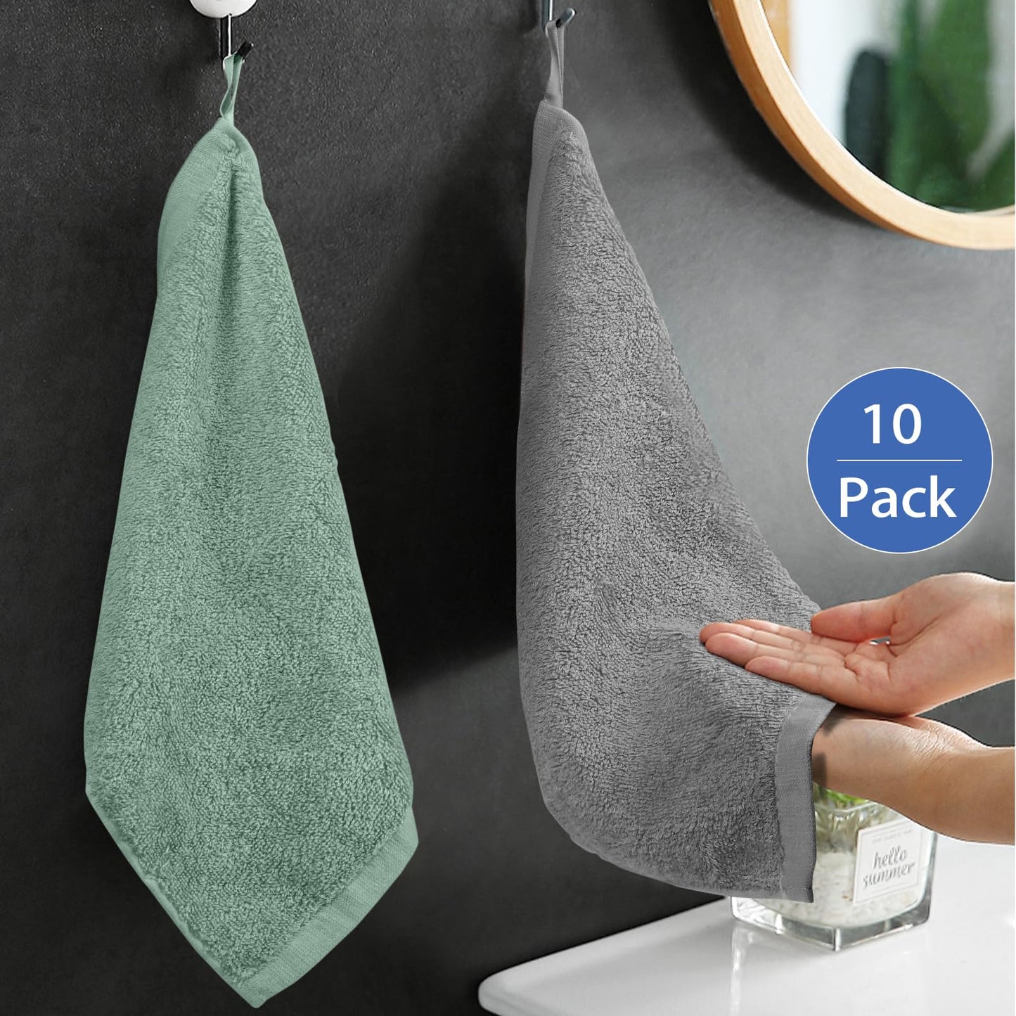 Yoofoss Luxury Washcloths Towel Set 10 Pack Baby Wash Cloth for Bathroom-Hotel-Spa-Kitchen Multi-Purpose Fingertip Towels and Face Cloths 10''x10''