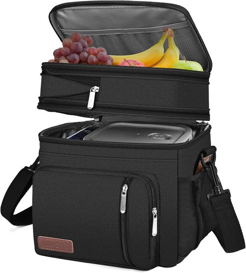 MIYCOO Insulated Lunch Bag - Double Deck Leakproof Cooler for Work & Travel | Large 15L - Black