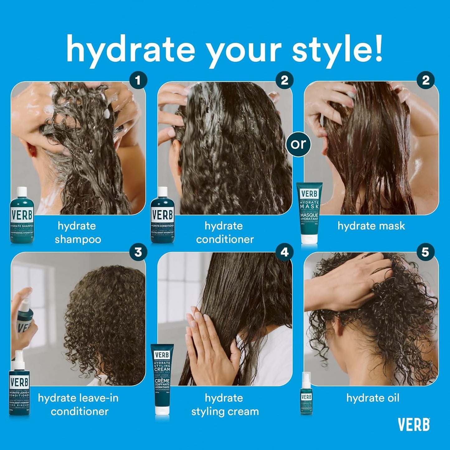 VERB Hydrate Shampoo & Conditioner Duo - Nourishes Dry, Frizzy Hair for Smoothness - Amber & Warm Jasmine Scent