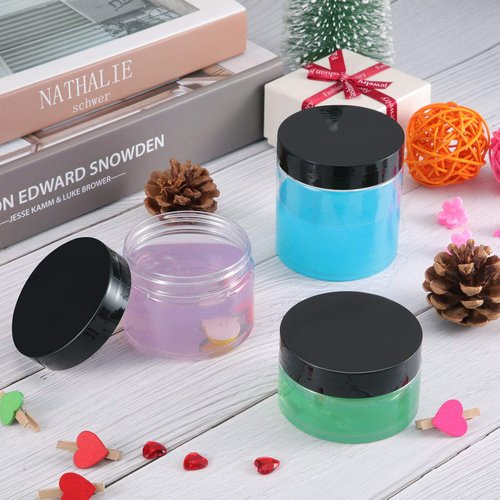 24 Pieces Empty Clear Plastic Jars with Lids Round Storage Containers Wide-Mouth for Beauty Product Cosmetic Cream Lotion Liquid Butter Craft and Food (Black Lid, 8 oz)