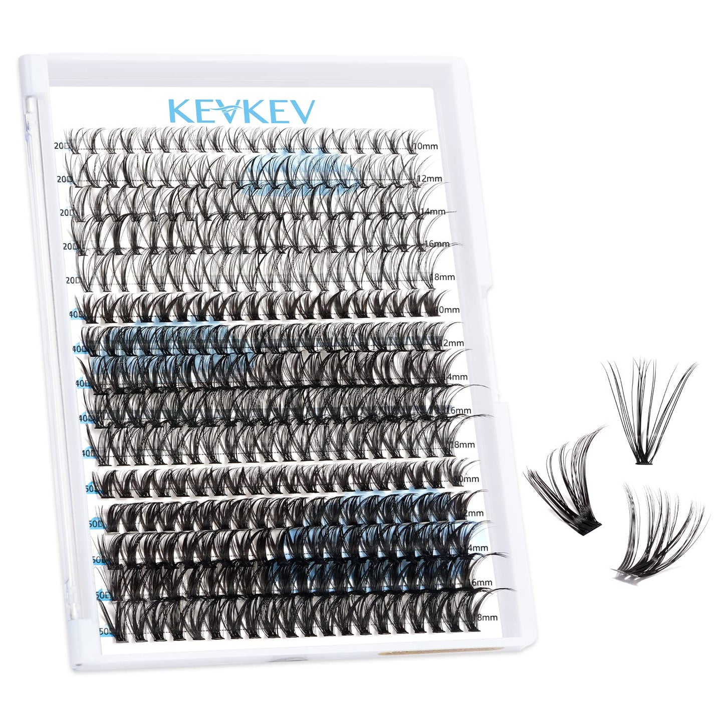 KevKev 300 Pcs Lash Clusters Individual Lashes 20D+40D+50D Cluster Lashes+KevKev Lash Bond & Overnight Sealer for Lash Clusters