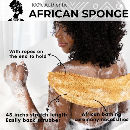 African Net Sponge - Authentic Exfoliating Back Scrub Sponge Set | 2-Piece Bath Scrubber for Smooth Skin