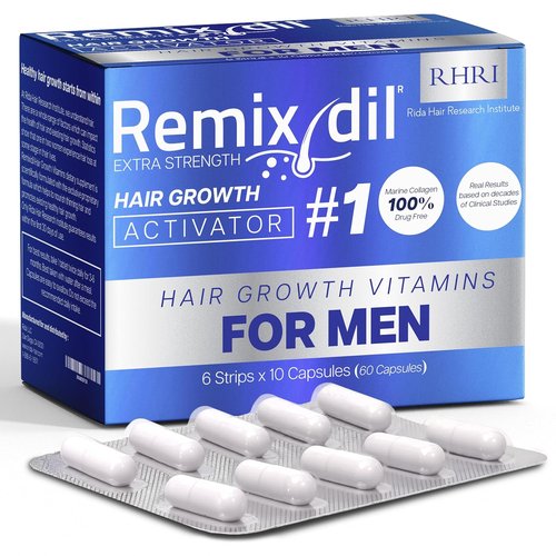 Hair Growth Vitamins - Regrow Hair & Beard | Strengthen Scalp & Reduce Thinning | Fast-Acting 60 Capsules