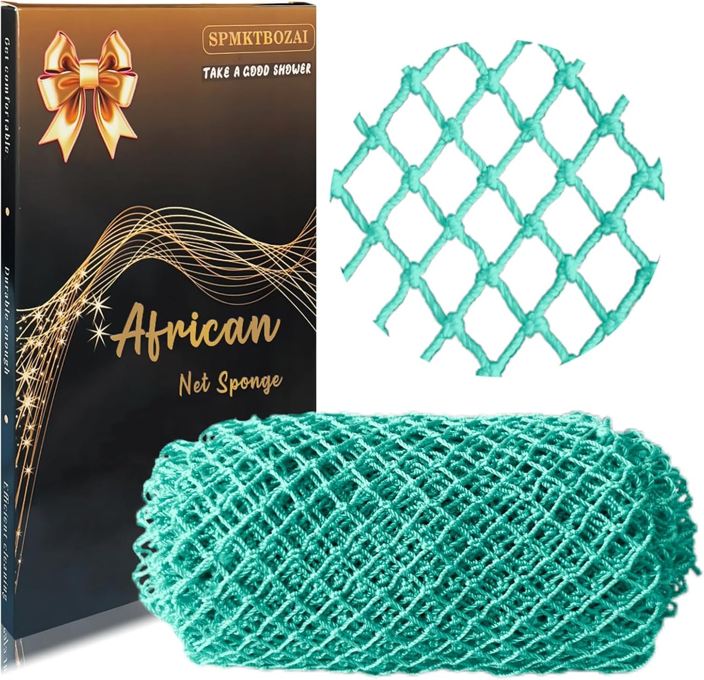 SPMKTBOZAI African Net Sponge - Authentic Exfoliating Bath Scrubber | Mint Green Body Exfoliator