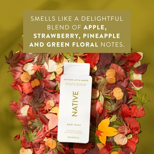 Native Body Wash with Naturally Derived Ingredients – Autumn Air & Amber – Sulfate & Paraben Free – For Women & Men – Skin‑Loving Cleanser – 18 oz (2‑Pack)