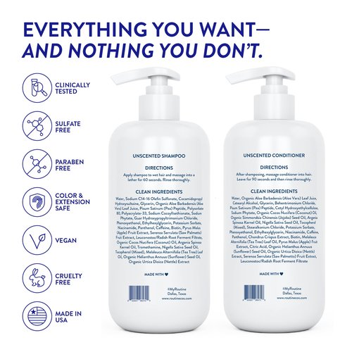 Routine Wellness Anti-Thinning Shampoo and Conditioner Set for Thinning Hair - Biotin DHT Blocker Women & Men - Color Safe Shampoo for Hair Loss & Healthier Hair - Unscented (Pack of 2)